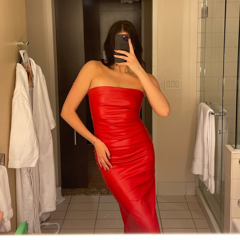 Zara red faux leather dress size M - worn once!!